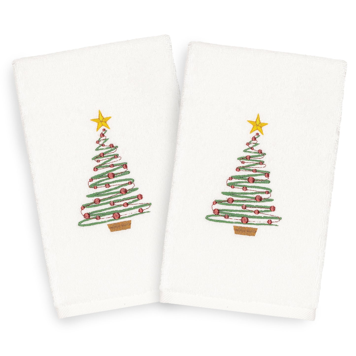 Authentic Hotel and Spa  Turkish Cotton Christmas Tree White Set of 2 Hand Towels