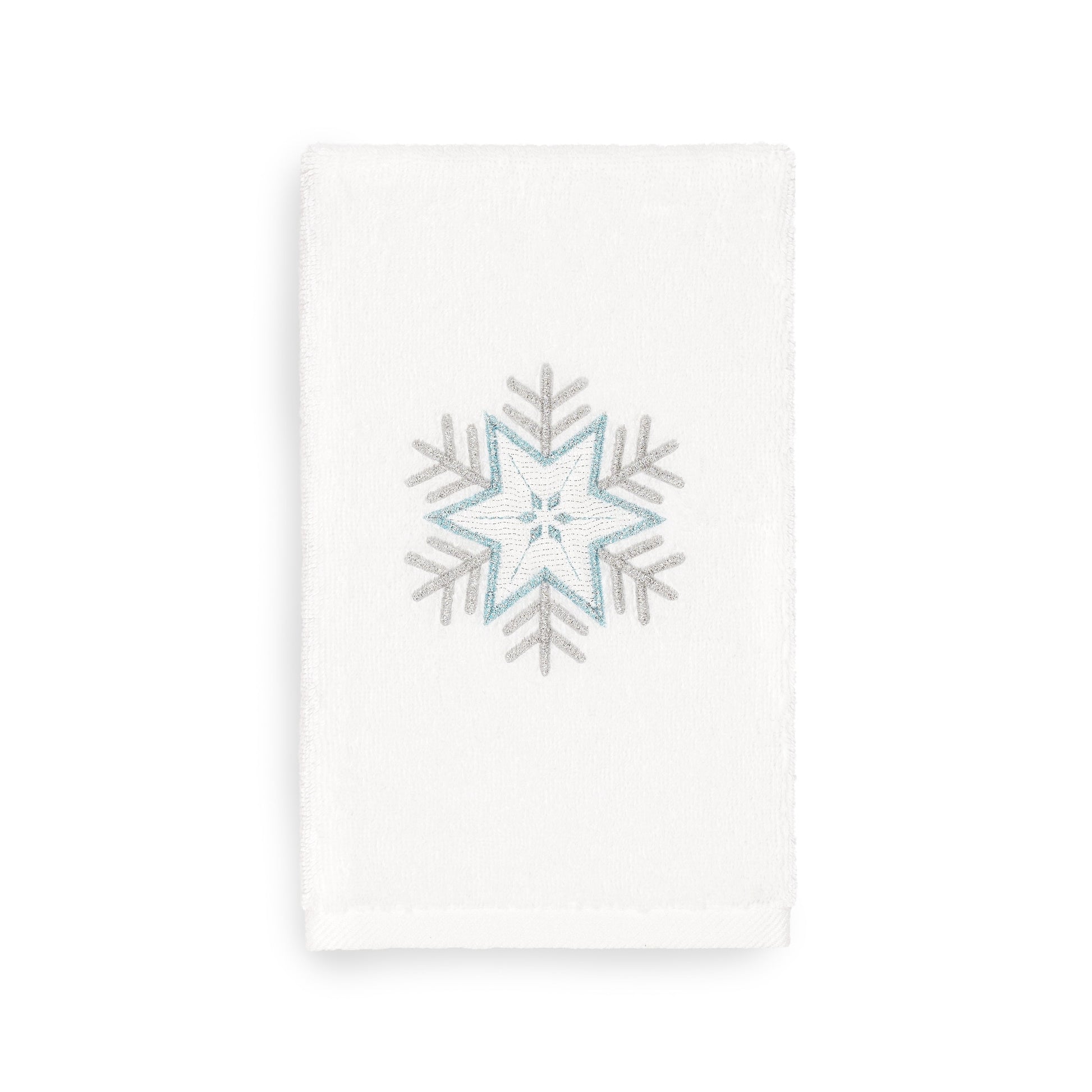 Linum Home Christmas Snowflake Embroidered White Turkish Cotton Hand Towel