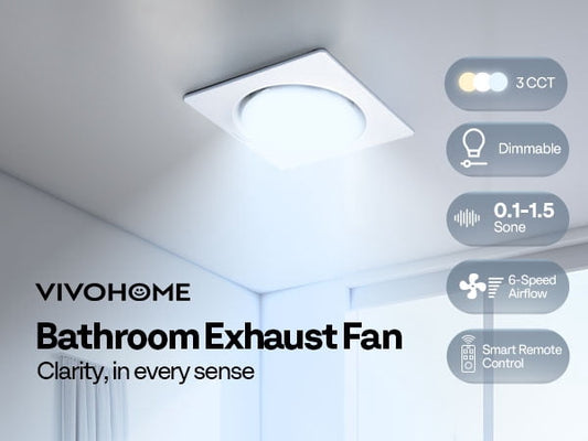 AutoFlow Bathroom Exhaust Fan with Light & Humidity Sensor (30-110-160CFM) - 3CCT Dimmable LED, Energy-Saving EC Motor, Dual Insulation, Constant Airflow, (Install Kit, 4-in Duct)