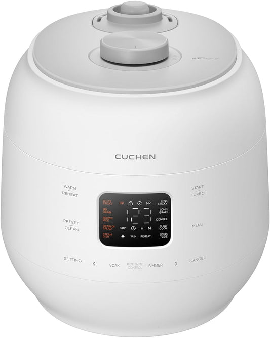 Automatic Dual Heating Pressure Rice Cooker 6 Cup (Uncooked), High/Non-Pressure, Triple Power Packing, Easy Open Handle, Stainless Cover, Auto Steam Clean, White