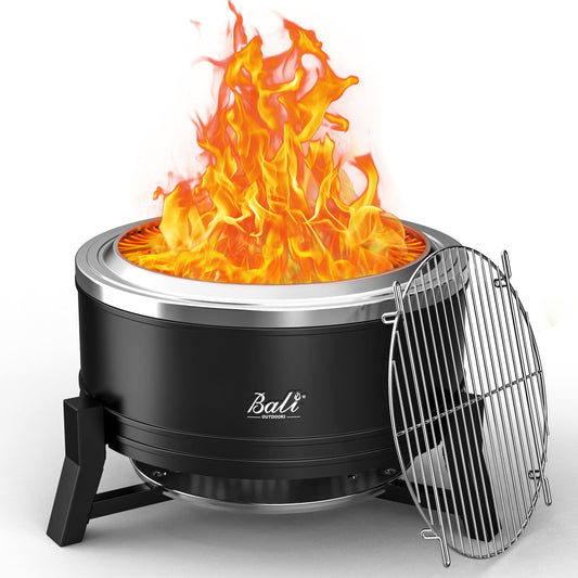 BALI OUTDOORS 22" Smokeless Fire Pit, Stainless Steel / Black