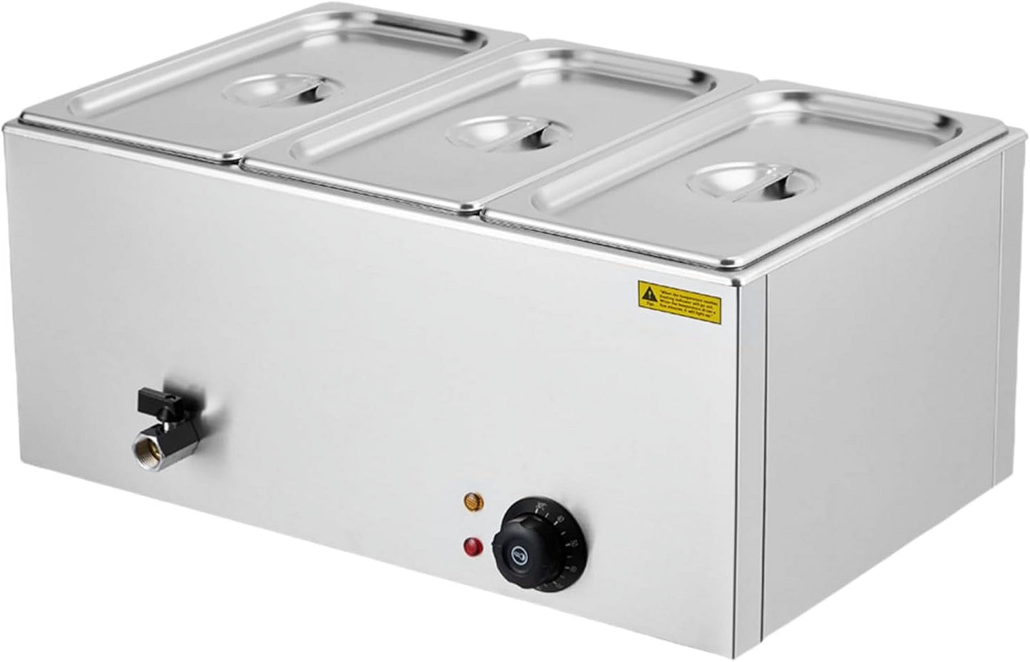 BENESKY 3-Pan 21QT Electric Commercial Food Warmer, Stainless Steel Bain Marie Buffet Steam Table with Tap & Lid for Parties Catering Restaurant