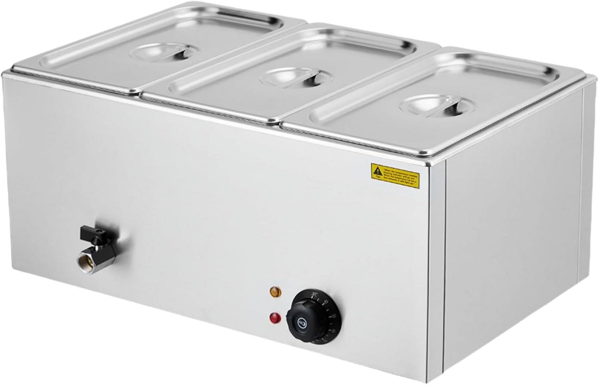BENESKY 3-Pan 21QT Electric Commercial Food Warmer, Stainless Steel Bain Marie Buffet Steam Table with Tap & Lid for Parties Catering Restaurant