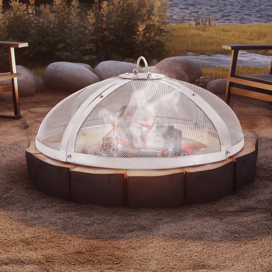 BENTISM 40" Round Firepit Spark Screen Cover Lid Stainless Steel Wood Burning