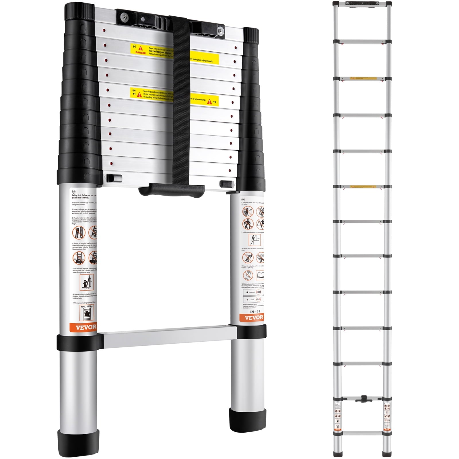 BENTISM Retractable Telescoping Ladder, 10.5 ft, Nylon Plastic Silver