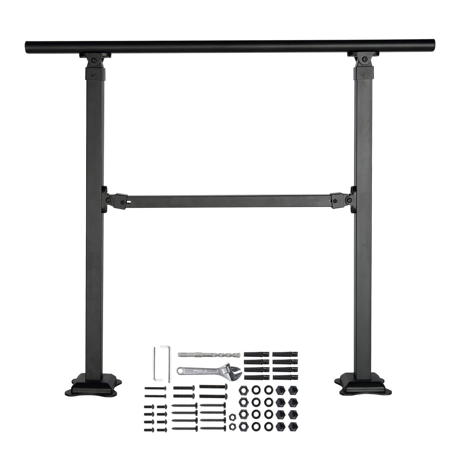 BENTISM Stair Handrail Railing 3 ft 3 Steps w/ Installation Kit Carbon Steel Black