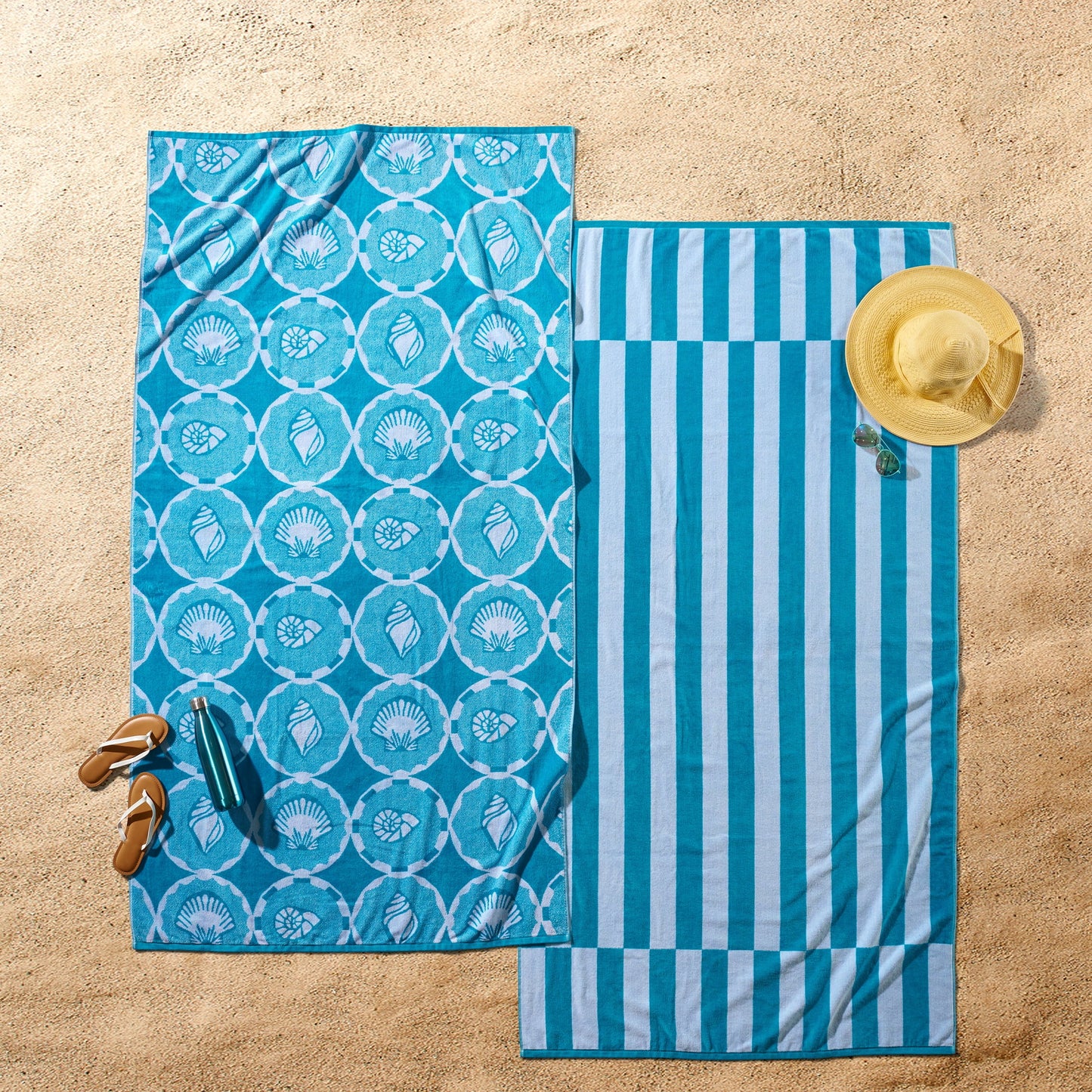 Better Homes & Gardens 2 Pack Cotton Blend Beach Towels, 72 x 38 in, Light Blue Rope