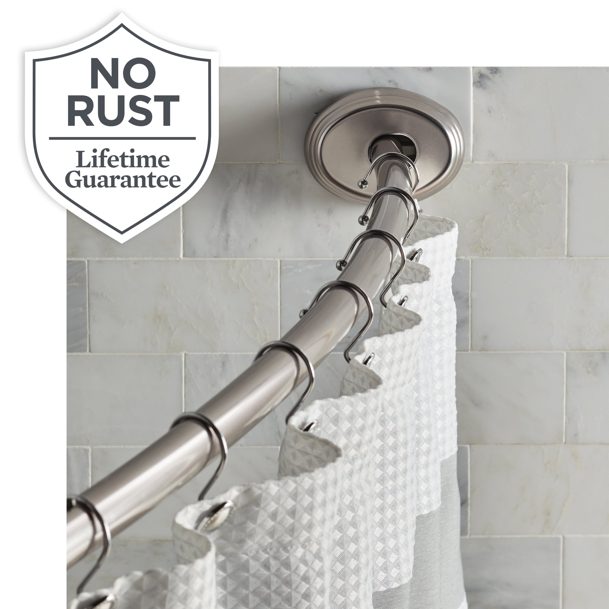 Better Homes & Gardens Dual Mount No Rust 50â€ to 72â€ Adjustable Curved Shower Curtain Rod, Nickel