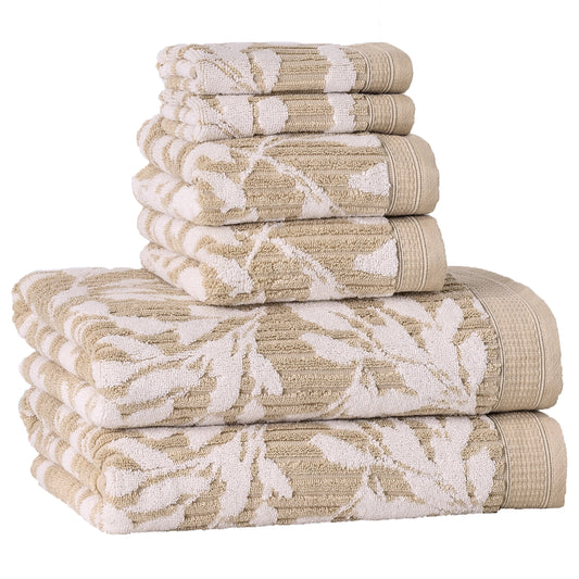 Better Homes & Gardens Signature Soft Floral 6 Piece Towel Set,Almond Biscuit/Vanilla Dream