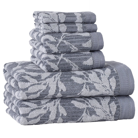 Better Homes & Gardens Signature Soft Floral 6 Piece Towel Set,Grey Flannel/Soft Silver