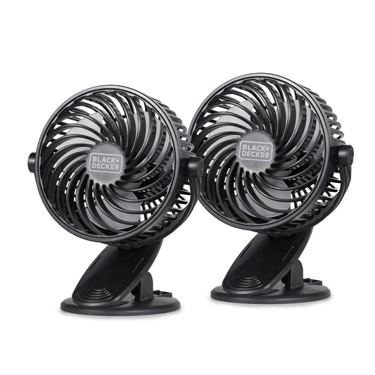 BLACK+DECKER BFDC42PK 4-In. 3-Speed Portable USB-Powered Convertible Clip Fan, Black, 2 Count