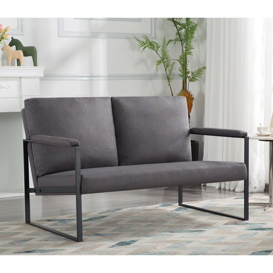 BSHTI 49.2” Metal Frame Loveseat,Easy to Assemble Linen Blend Upholstery Armchairs,Bottom of Legs has Non-slip Rubber Pads,Living Room,Bedroom,Study-Dark Gray