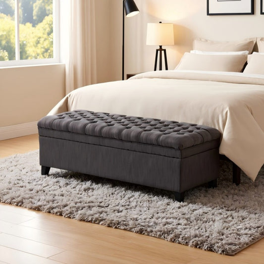 BSHTI 49.41" Flip Top Storage Bench with Tufted Seat â€“ Solid Wood Frame, Hidden Storage Compartment, High-Density Foam, Tapered Legs â€“ For Entryway, Bedroom, Living Room,Dark Grey