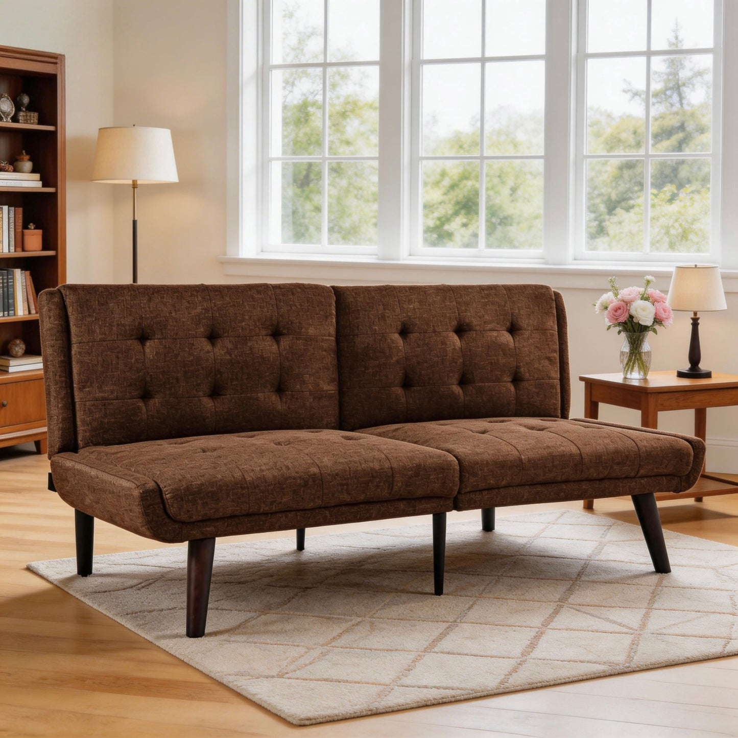 BSHTI 63" 3-in-1 Convertible Sofa Bed â€“ 5-Position Adjustable Backrest (90Â°-180Â°), Linen Blend Fabric, Comfort Sofa for Apartment, Guest Room, or Living Space, Brown