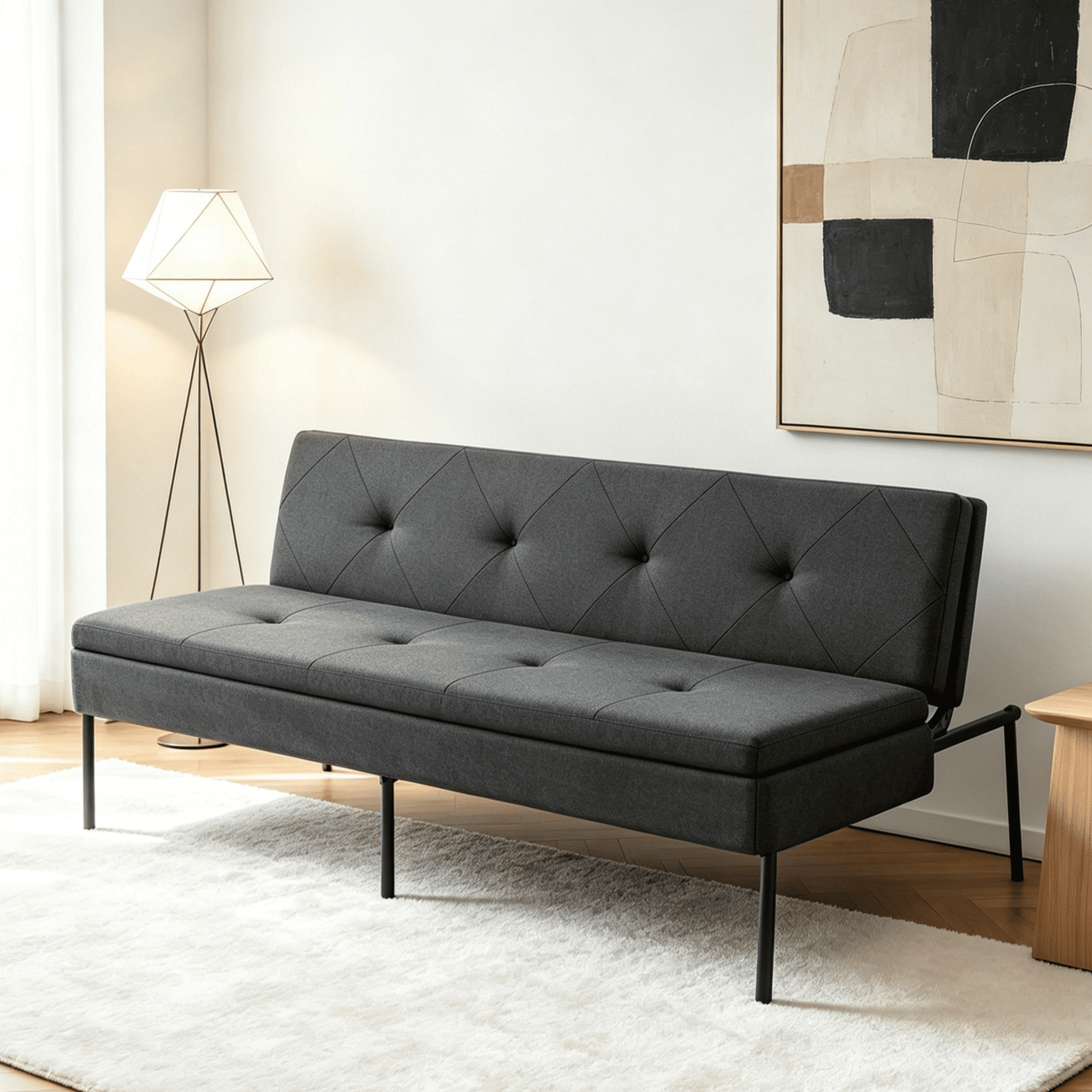 BSHTI 63.39" Velvet Convertible Futon Sofa Bed with 5-Position Adjustable Backrest , Twin Size Couch Sleeper Sofa for Living Room, Bedroom, Dormitory Navy blue&Green