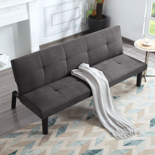 BSHTI 68.9”Futon Sofa Bed,Backrest has 3 Adjustable Positions,Twin Size Armless Convertible Sofas,Perfect for Small Spaces Faux Suede Dark Gray