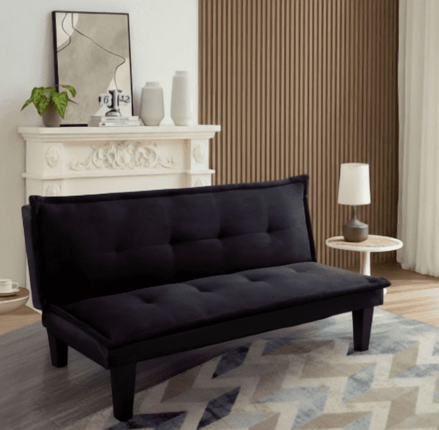 BSHTI Modern Twin Size Futon Sofa Bed, Upholstered in Soft Faux Suede Fabric, Twin Size, 3-Position Adjustable Backrest, BLACK