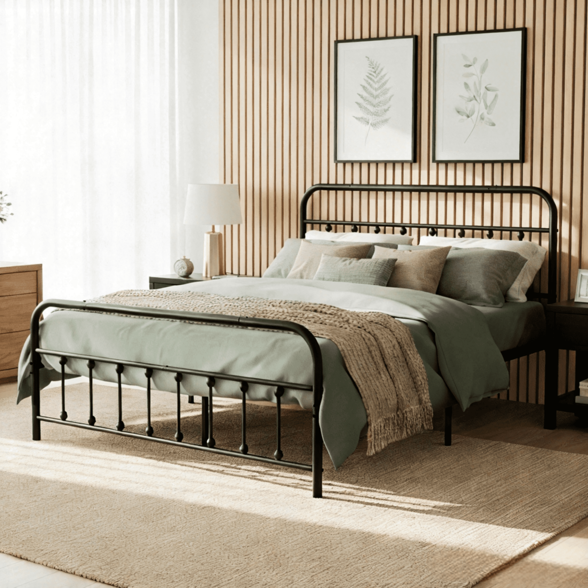 BSHTI Queen Size Metal Bed Frame with Slats, No Box Spring Needed, Under-Bed Storage, Easy Assembly ,Black