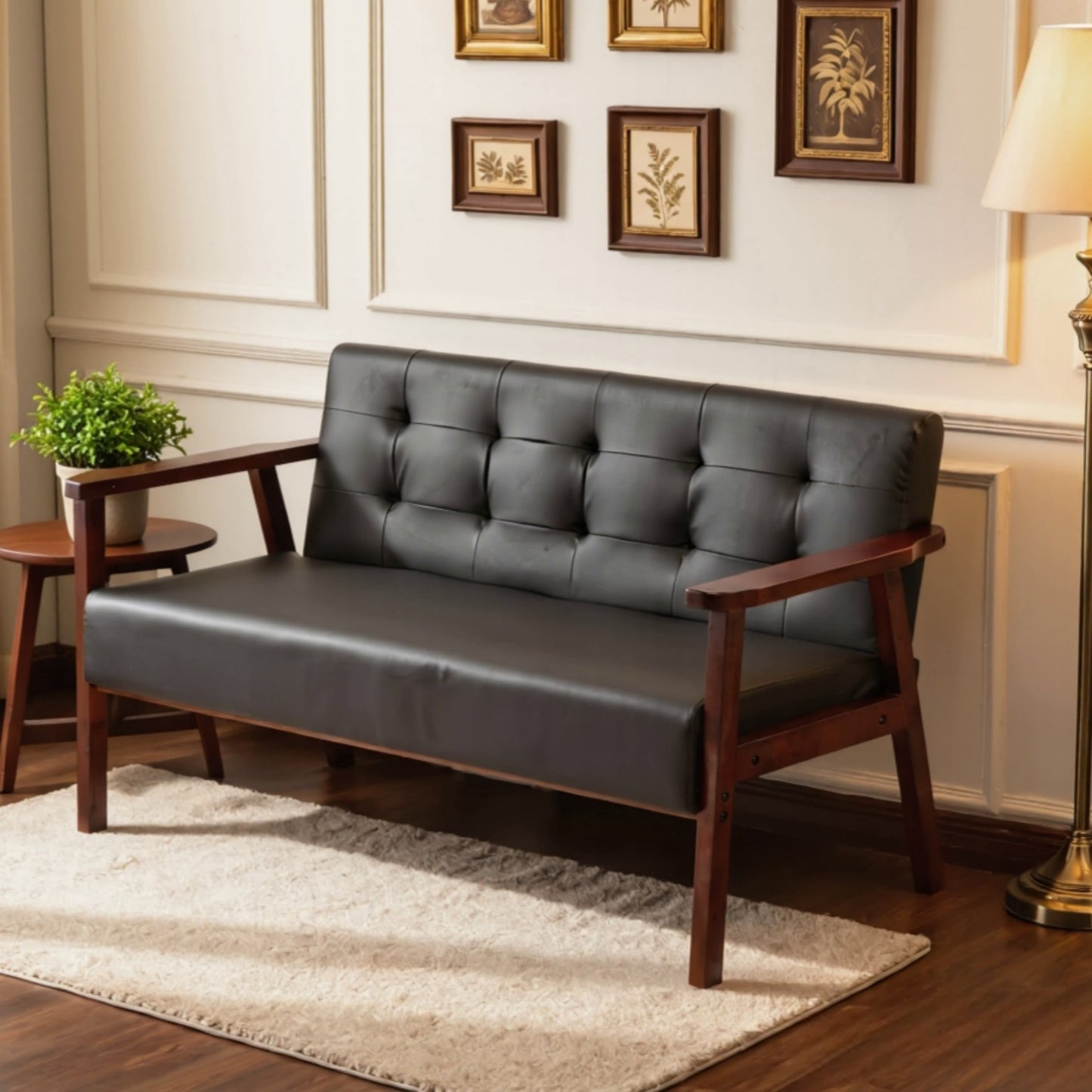 BSHTI Modern Loveseat Couch â€“ 2 Seater Sofa with Solid Wood Frame PU Back, Non-Slip Rubber Pads, Classic Style for Living Room, Bedroom, Office, Study, Black