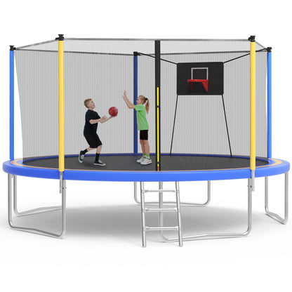 SHINPT 14ft Trampoline for Kids, Outdoor Trampoline with Net, Big Trampoline with Basketball Hoop and Ladder, Heavy Duty Trampoline with No-gap Design, Backyard Trampolines for Adult