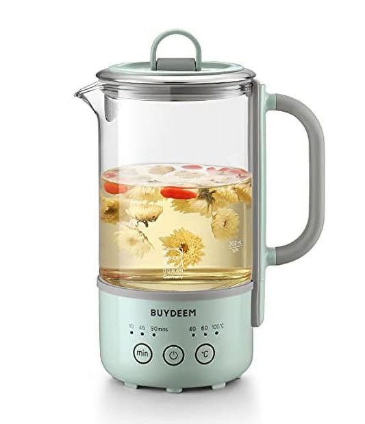 BUYDEEM K313 Travel Electric Kettle, Mini Healthy-Care Beverage Kettle, Tea Maker with Heat Resistant DURAN® Glass & Durable Pro 18/10 Pro Stainless Steel, 0.6L, Cozy Greenish