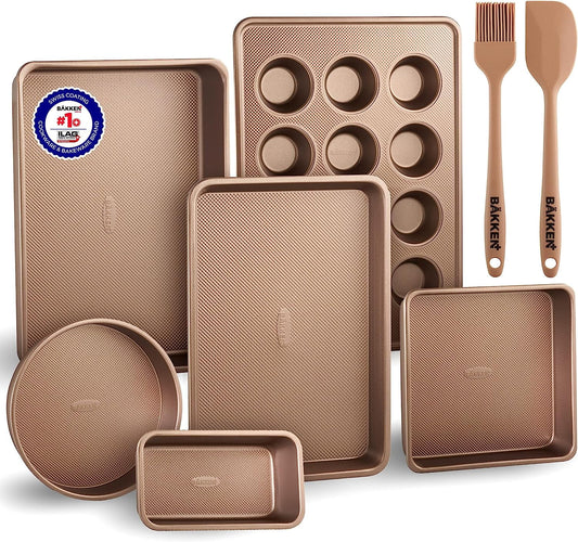 Bakeware Set â€“ 8 Piece â€“ Non-Stick Professional Home Bakeware â€“ Multi Sized Baking Pan Set - Muffin Pan, Loaf Pan and More â€“ Brown