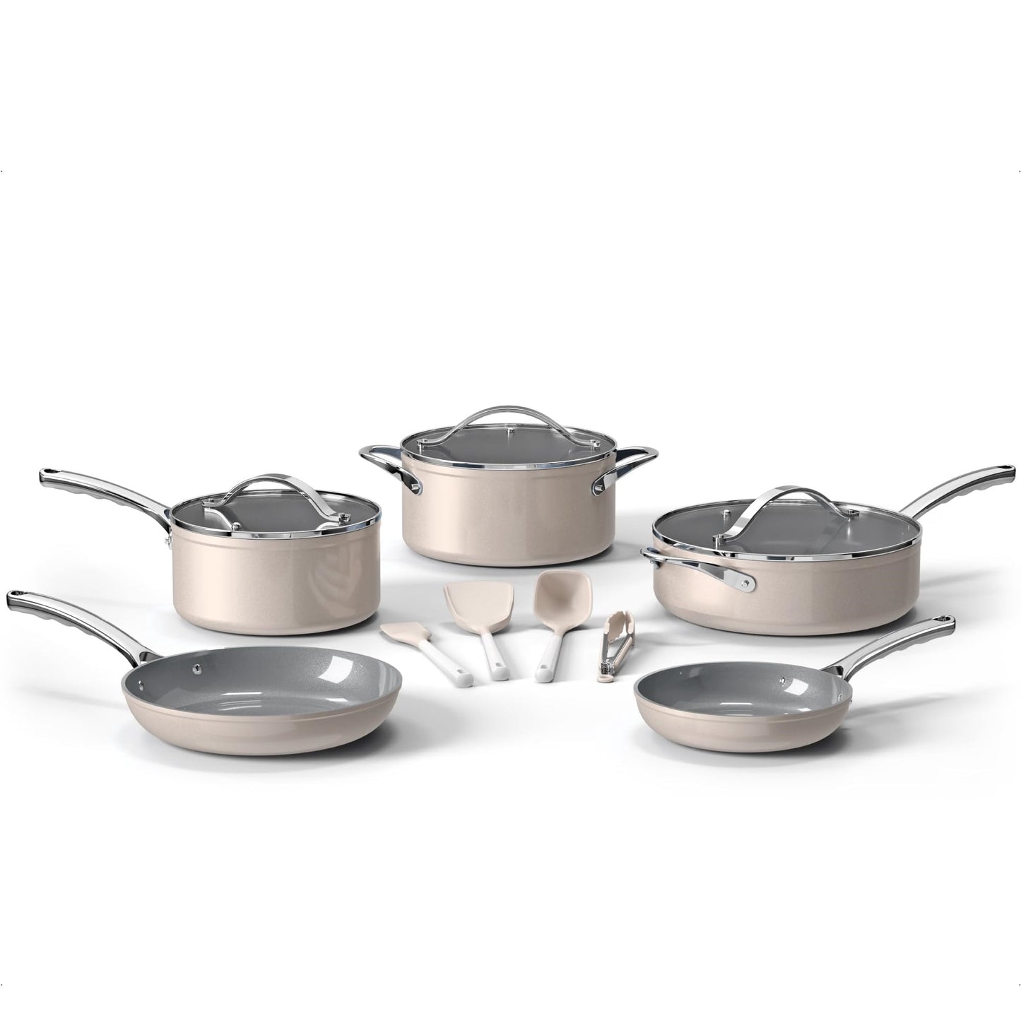 Bakken 12-Piece Aluminum Cookware Set with Ceramic Nonstick, All-Stovetop Safe to 500Â°F, Pots & Pans with Lids, Silicone Utensils, Dishwasher Safe