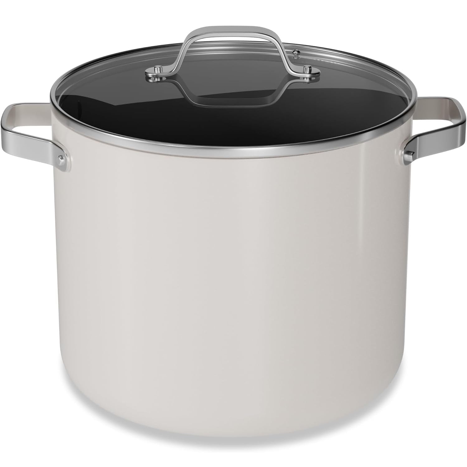 Bakken 16 Quart Ceramic Coated Stock Pot with Glass Lid, Nonstick, Oven Safe to 500Â°F, Stainless Steel Handles, All Stove Compatible, Cream