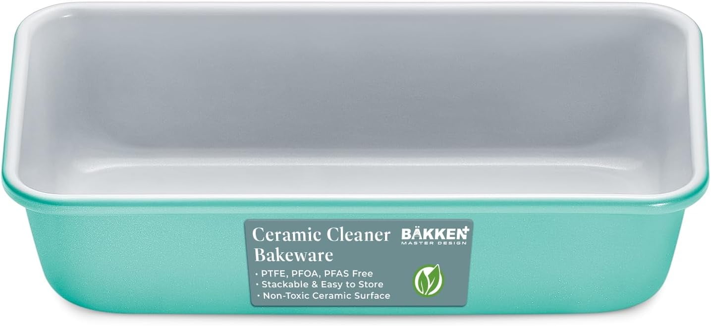 Bakken- Swiss Premium Loaf Pan, Aluminized Steel, Ceramic Non-Stick Coating, Even Heat Distribution, Non-Toxic, 9 x 4.7 x 2.3 Inches, Stylish Colors, Durable and Healthy Baking