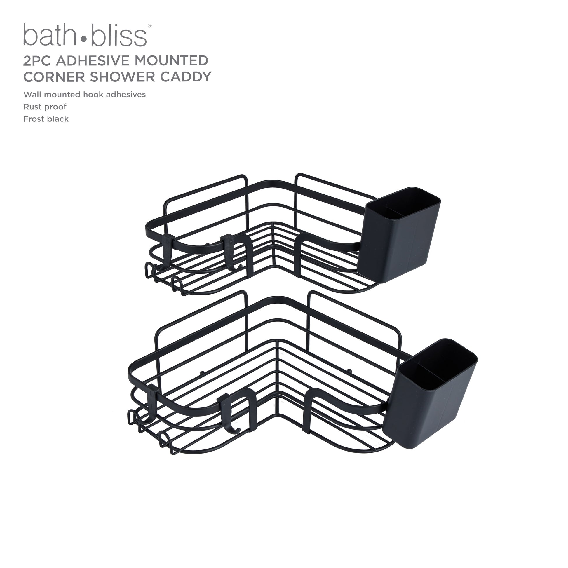 Bath Bliss Adhesive Corner Shelf Caddy Set in Black