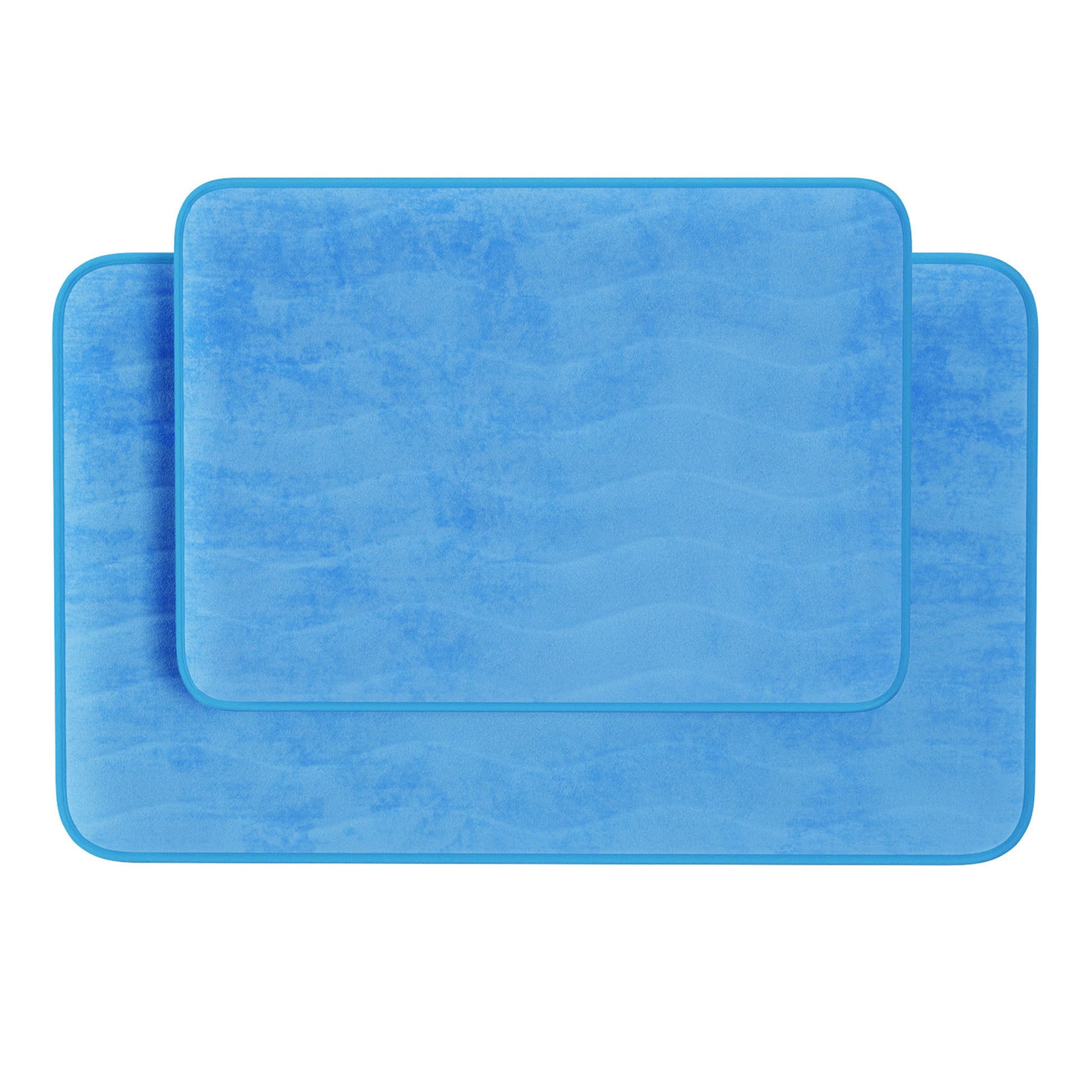 Bathroom Rug Set- 2-Piece Memory Foam Bath Mats- Wavy Microfiber Top-Non-Slip Absorbent Runner for Shower, Tub, Sink, or Kitchen by Somerset Home (Blue)