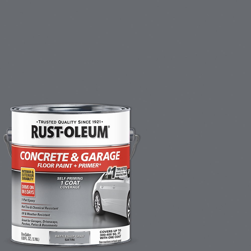 Battleship Gray, Rust-Oleum Satin Concrete and Garage Floor Paint and Primer- Gallon, 1 Pack