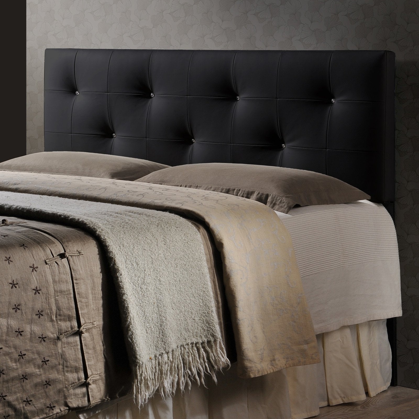 Baxton Studio Dalini Faux Leather Tufted Full Panel Headboard, Black