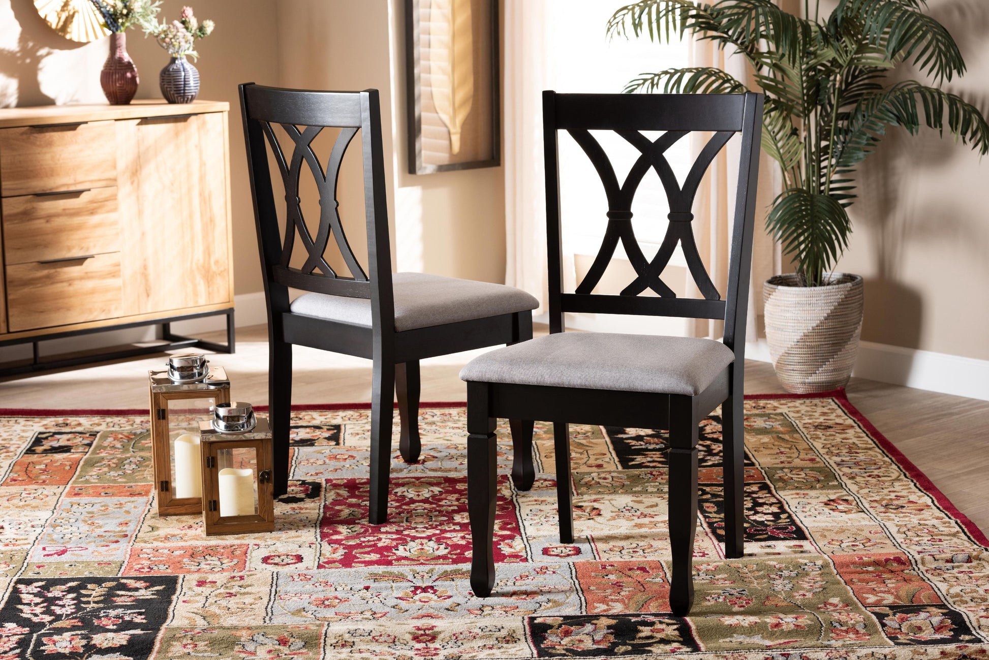 Baxton Studio Reneau Modern and Contemporary Grey Fabric Upholstered Espresso Brown Finished Wood 2-Piece Dining Chair Set Set