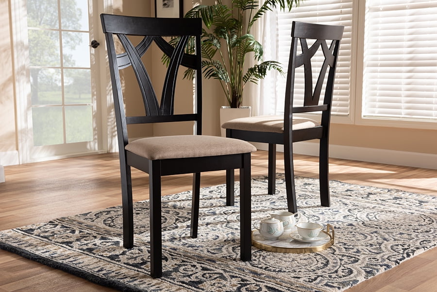 Baxton Studio Sylvia Modern and Contemporary Sand Fabric Upholstered and Espresso Brown Finished Dining Chair Set