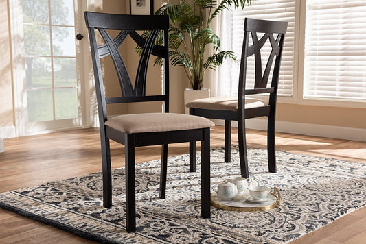 Baxton Studio Sylvia Modern and Contemporary Sand Fabric Upholstered and Espresso Brown Finished Dining Chair Set