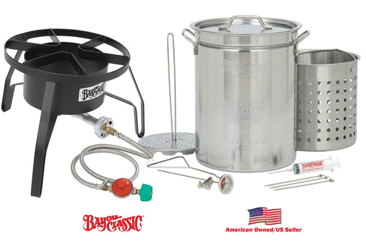 Bayou Classic 8195 Propane Turkey Fryer Kit - Burner and 32-Quart Stainless Steel Pot