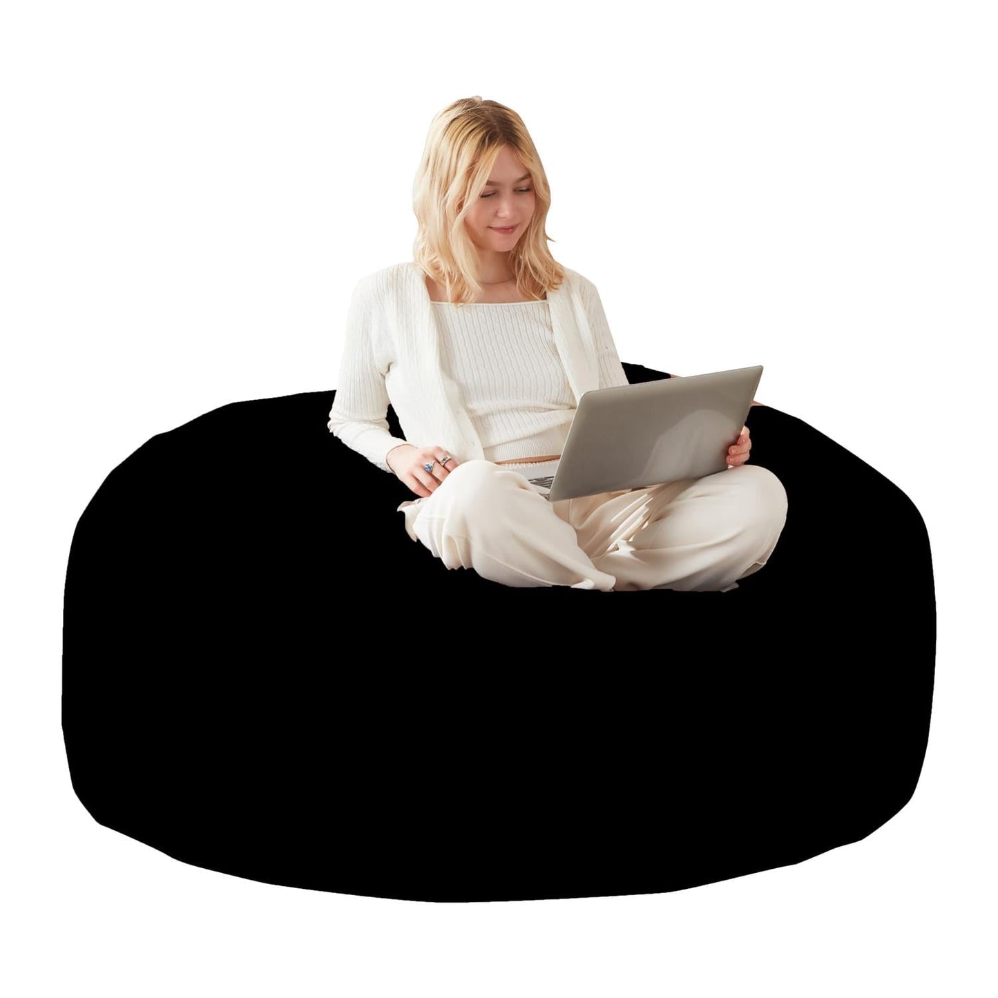 Bean Bag Chair, 6FT Memory Foam Filling Adult and Teen Sofa Chair, Soft Round Sofa with Removable Flannel Cover, for Living Room Bedroom and Dorm, Black