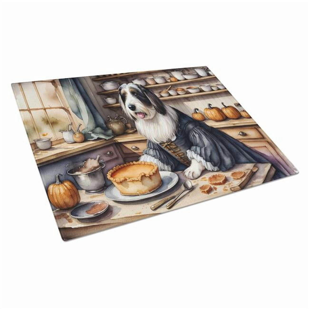 Bearded Collie Fall Kitchen Pumpkins Glass Cutting Board Large 12 in x 15 in