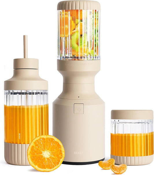 The Beast Mini Blender Plus | Mini Countertop Kitchen Blender | Blend Smoothies and Shakes, Dressings, Sauces, Dips | Extra Vessels, Straw Cap and Straws Included | 600W