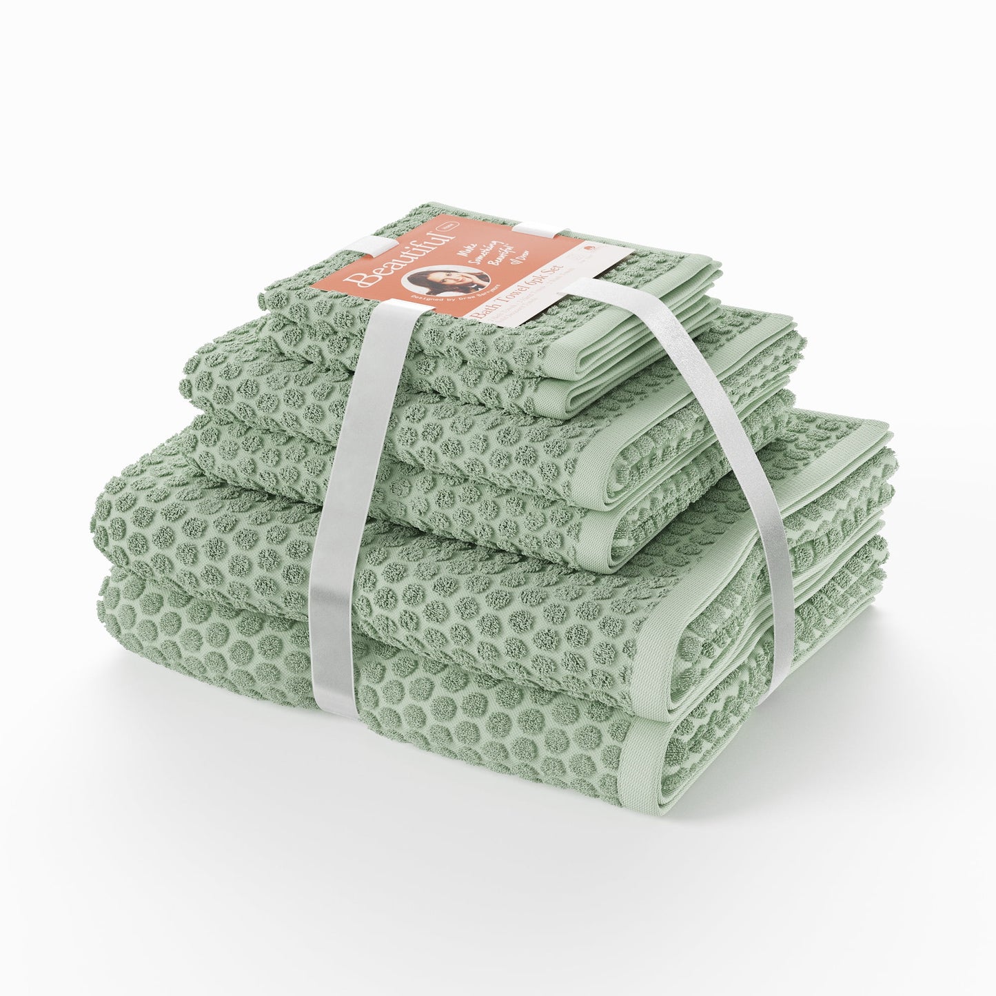 Beautiful by Drew Barrymore 6-Piece Dot Bath Towel Set, Soft 100% Cotton, Porcini Taupe