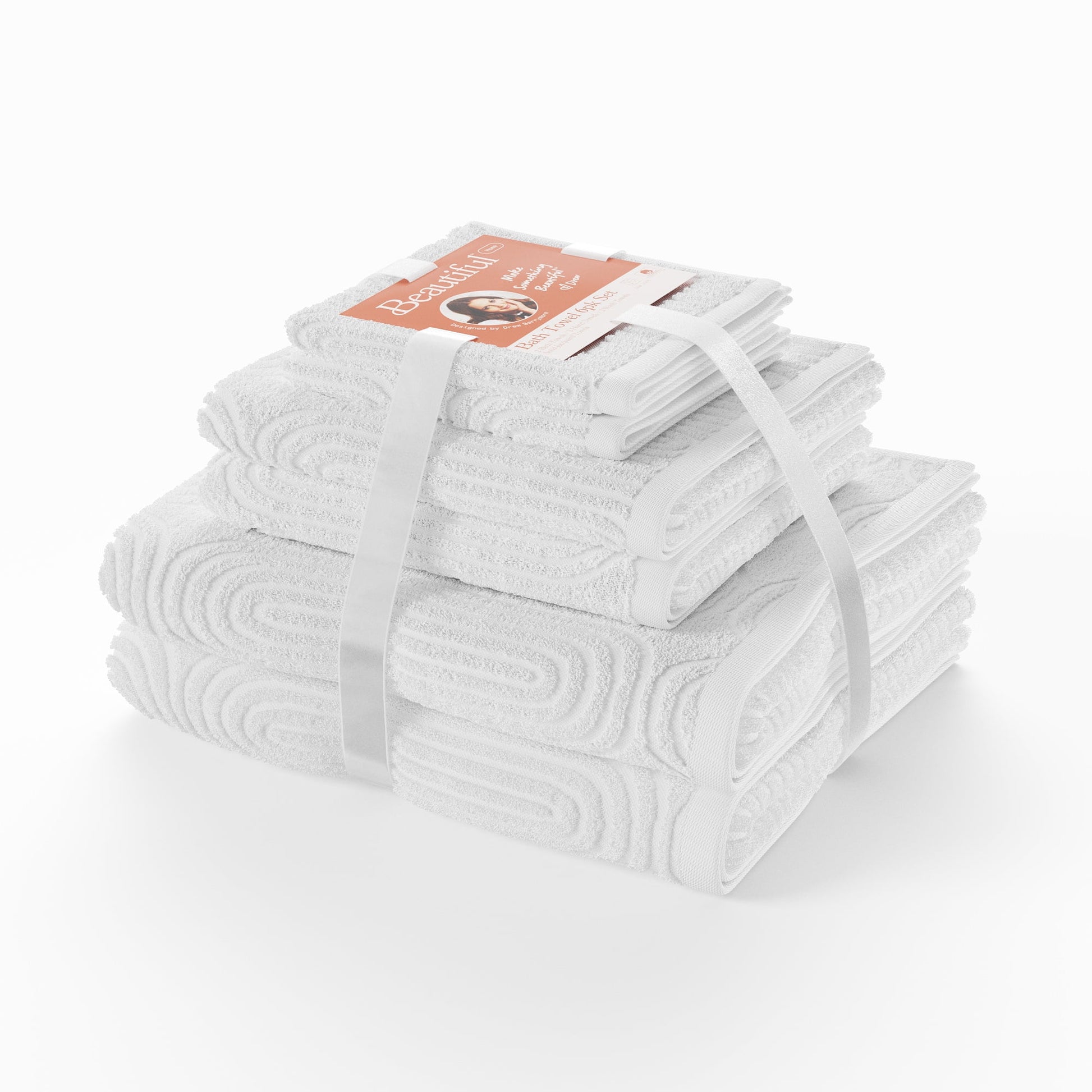 Beautiful by Drew Barrymore 6-Piece Towel Set,  Soft 100% Cotton, Off-White