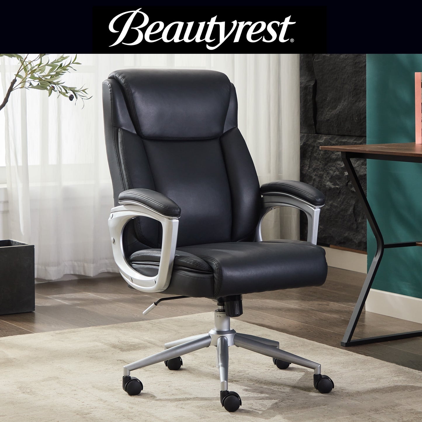 Beautyrest Beyla Silla de Oficina ErgonÃ³mica de Gerente con Reposabrazos Acolchado para Adolescentes y Adultos, Negra