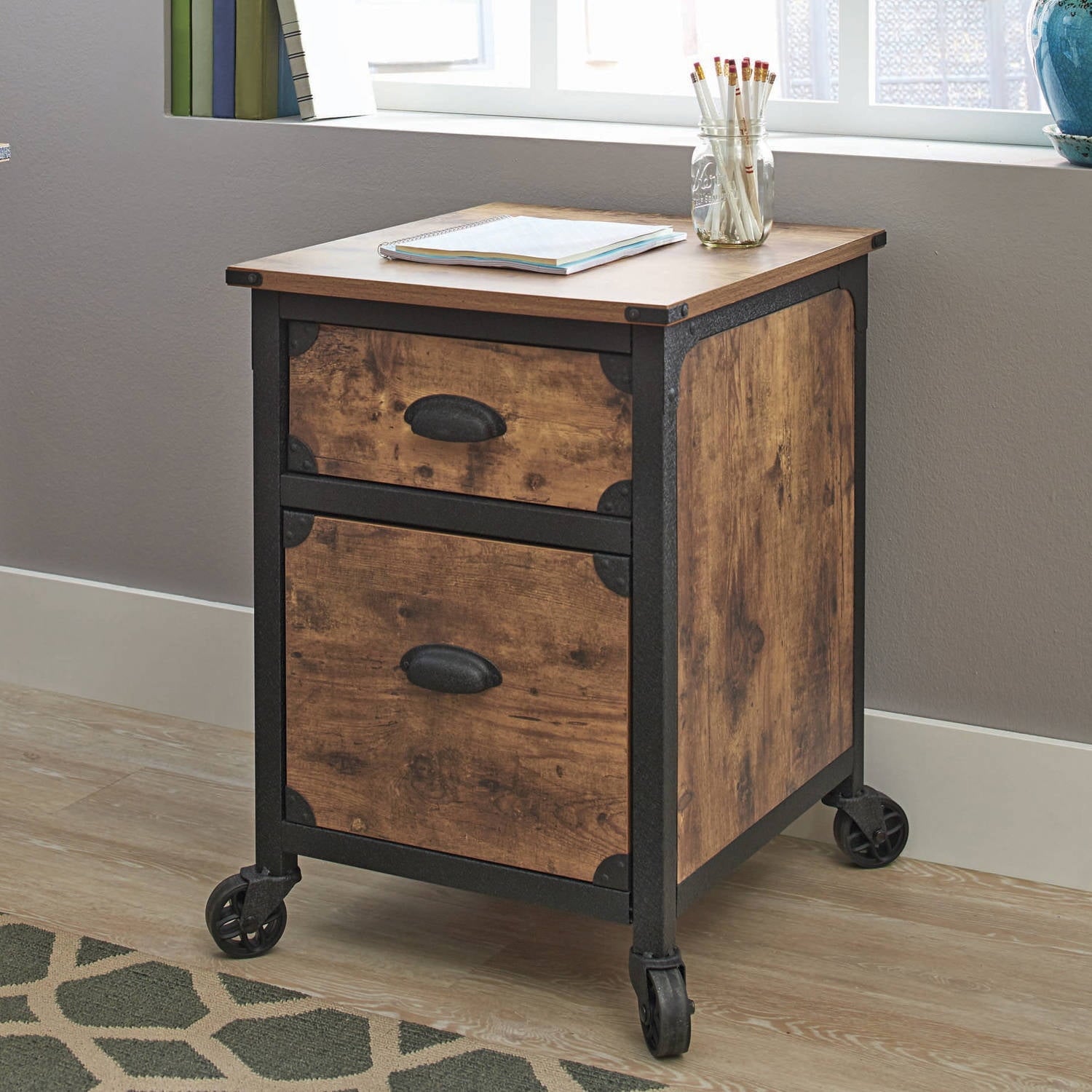 Better Homes & Gardens 2 Drawer Rustic Country File Cabinet, Weathered Pine Finish