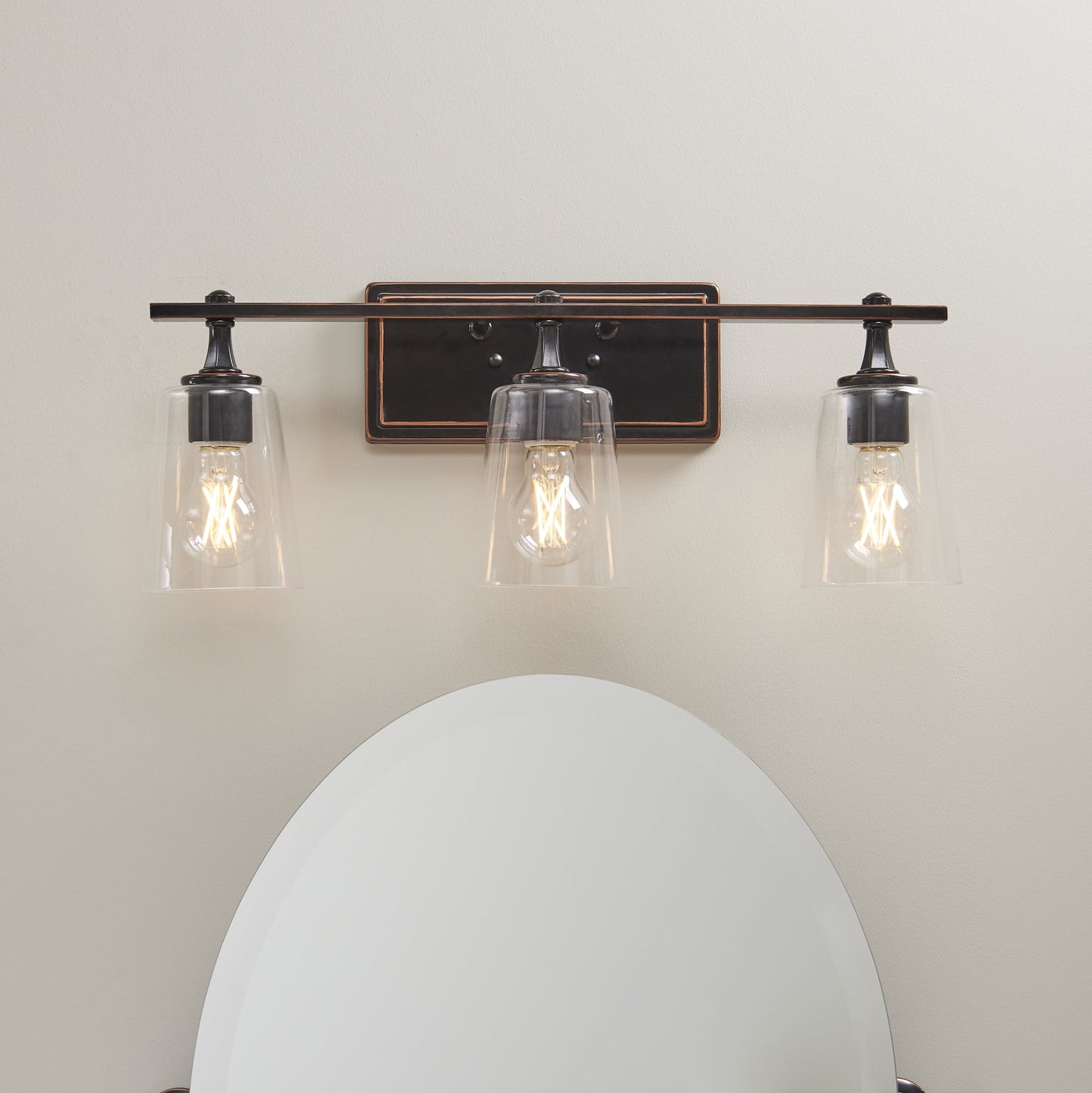 Better Homes & Gardens 22" Moderno de 3 Luces Bronce Vanity Light, Persianas de Vidrio, Bombillas No Incluidas