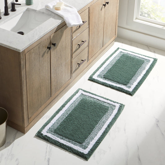 Better Homes & Gardens Bordered Striped 2-Pack Bath Rug Bundle, Green Ash, 20â€ x 30â€