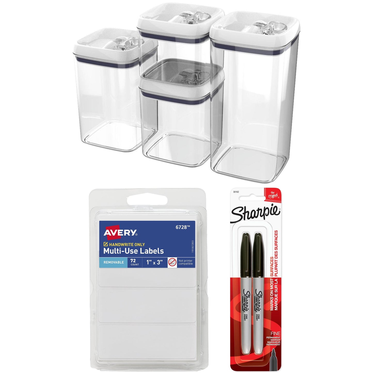 Better Homes & Gardens Flip-Tite Storage Container Set with Avery Removable Labels and Sharpie Markers Bundle