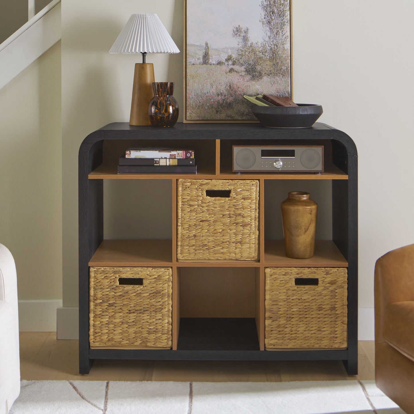 Better Homes & Gardens Juliet 6 Cube Storage Organizer, Light Honey & Black Finish