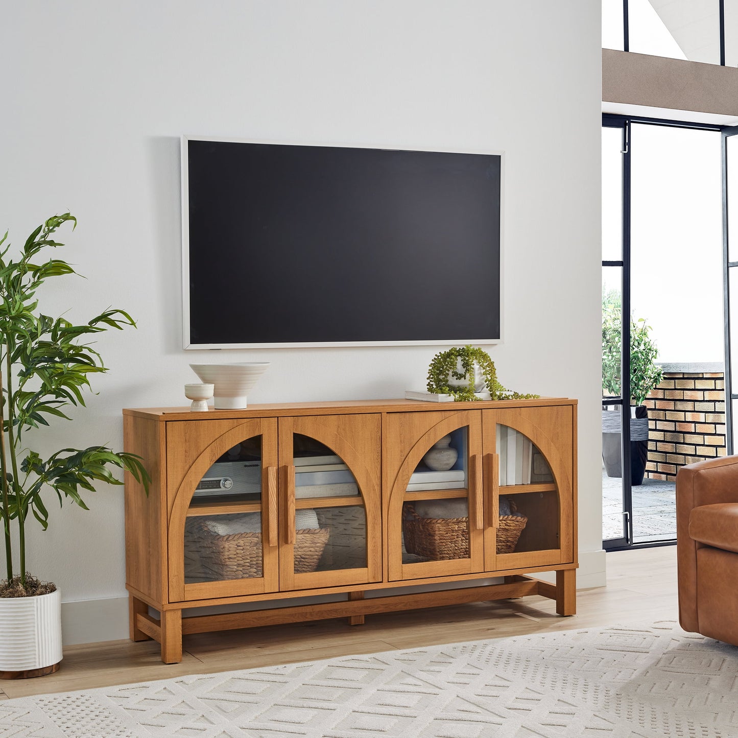 Better Homes & Gardens Juliet Arc TV Stand for TVs up to 65",  Light Honey Finish