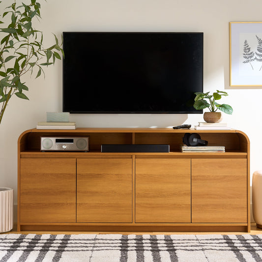 Better Homes & Gardens Juliet Curved TV Stand for TVs up to 75", Light Honey Finish